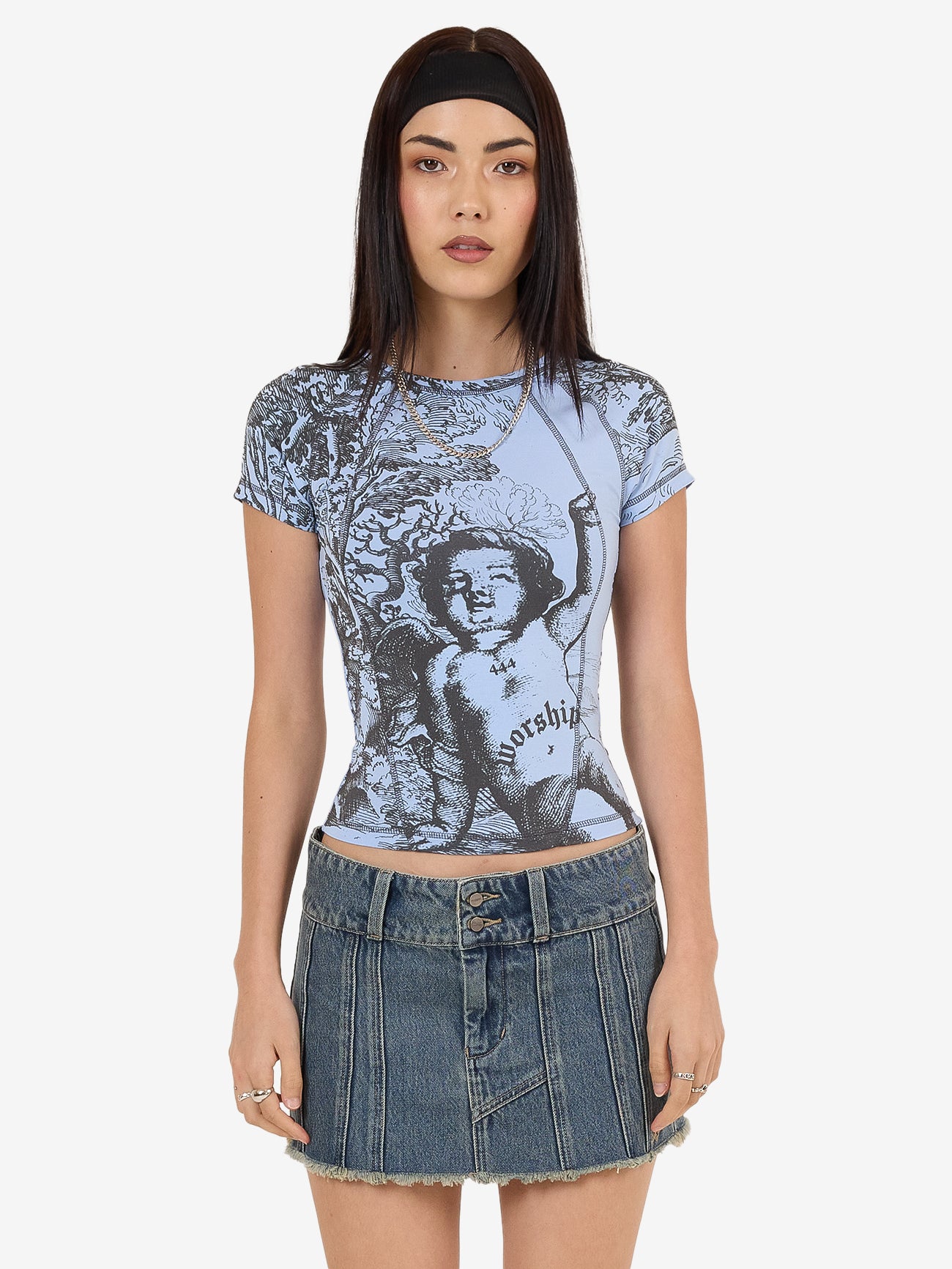 Not Your Angel Panelled Raglan Tee - Bell Air Blue 4