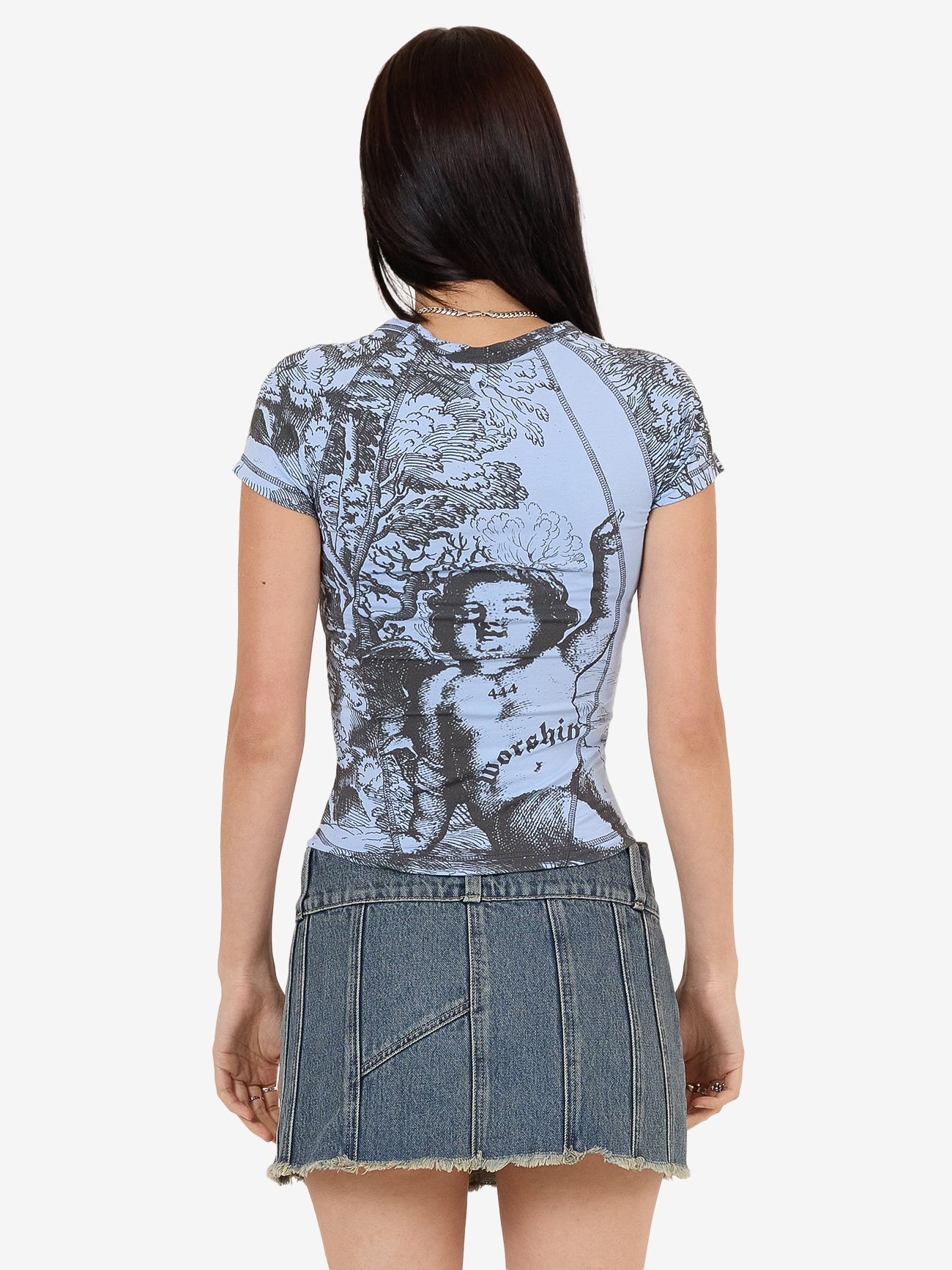 Not Your Angel Panelled Raglan Tee - Bell Air Blue 4
