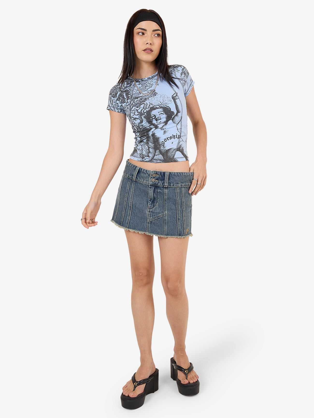 Not Your Angel Panelled Raglan Tee - Bell Air Blue 4