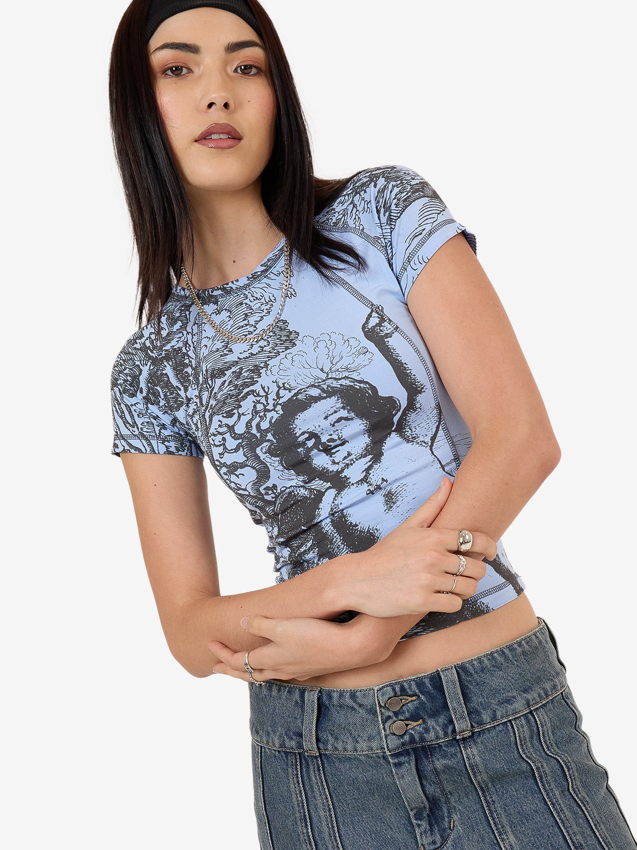 Not Your Angel Panelled Raglan Tee - Bell Air Blue 4