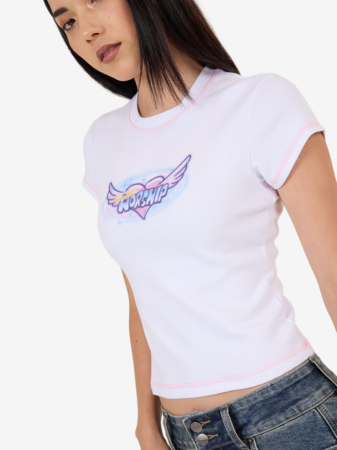 Not Your Angel Cap Sleeve Tee - White