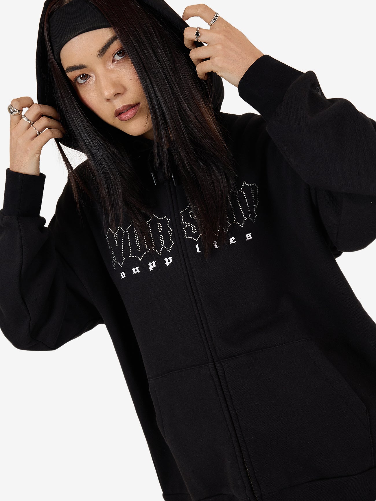 Glitz Zip Front Hood - Black 4