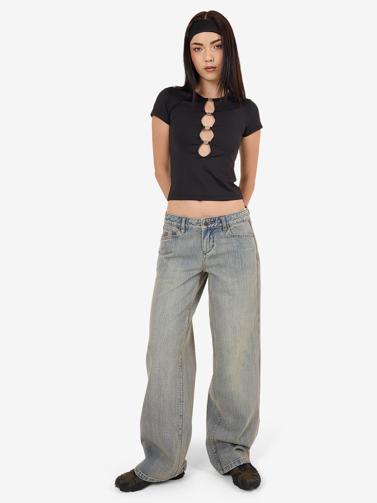 Entice Low Cut Cap Sleeve Top - Black