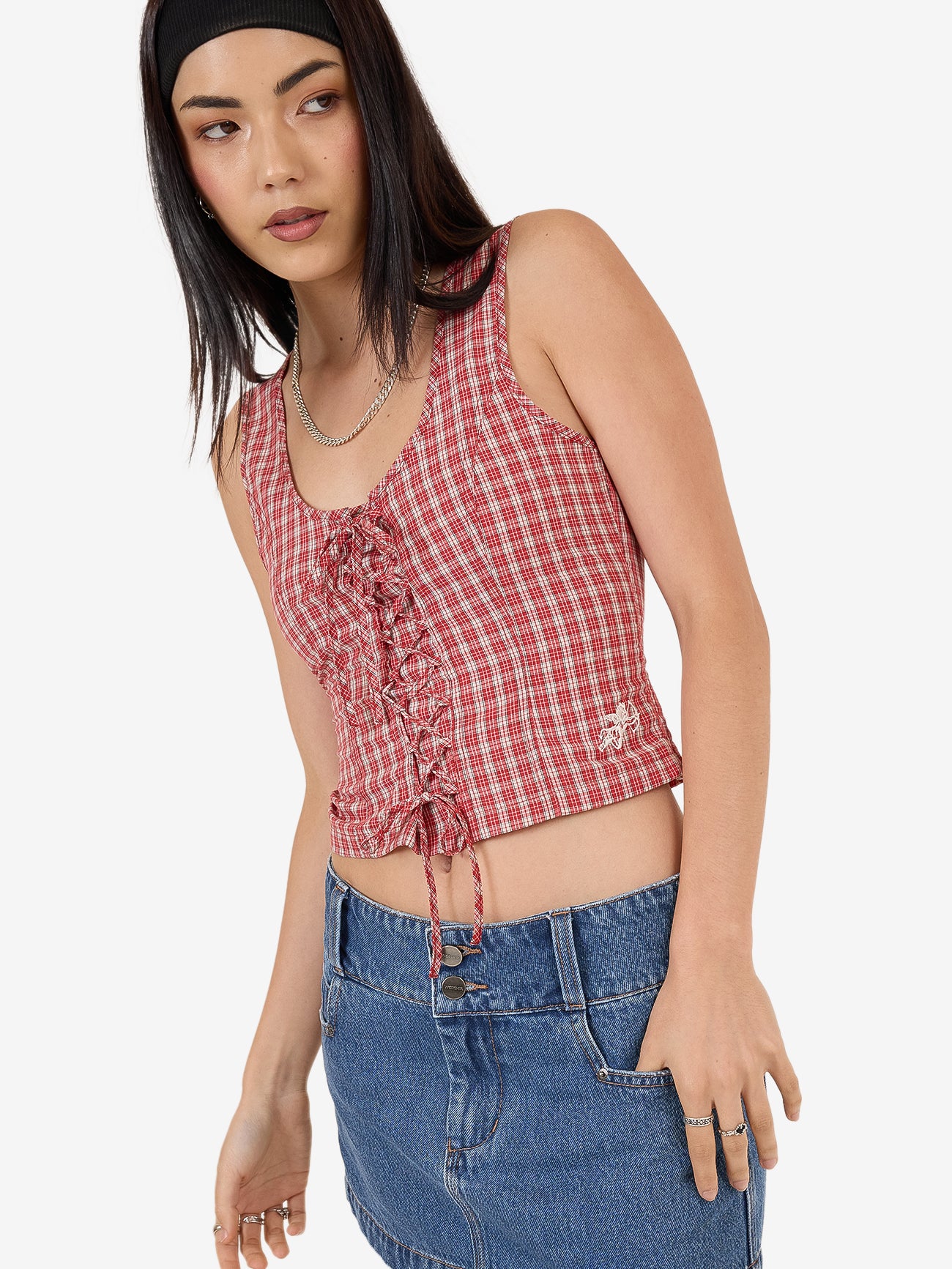 Impish Lace Up Top - Cherry Red 4