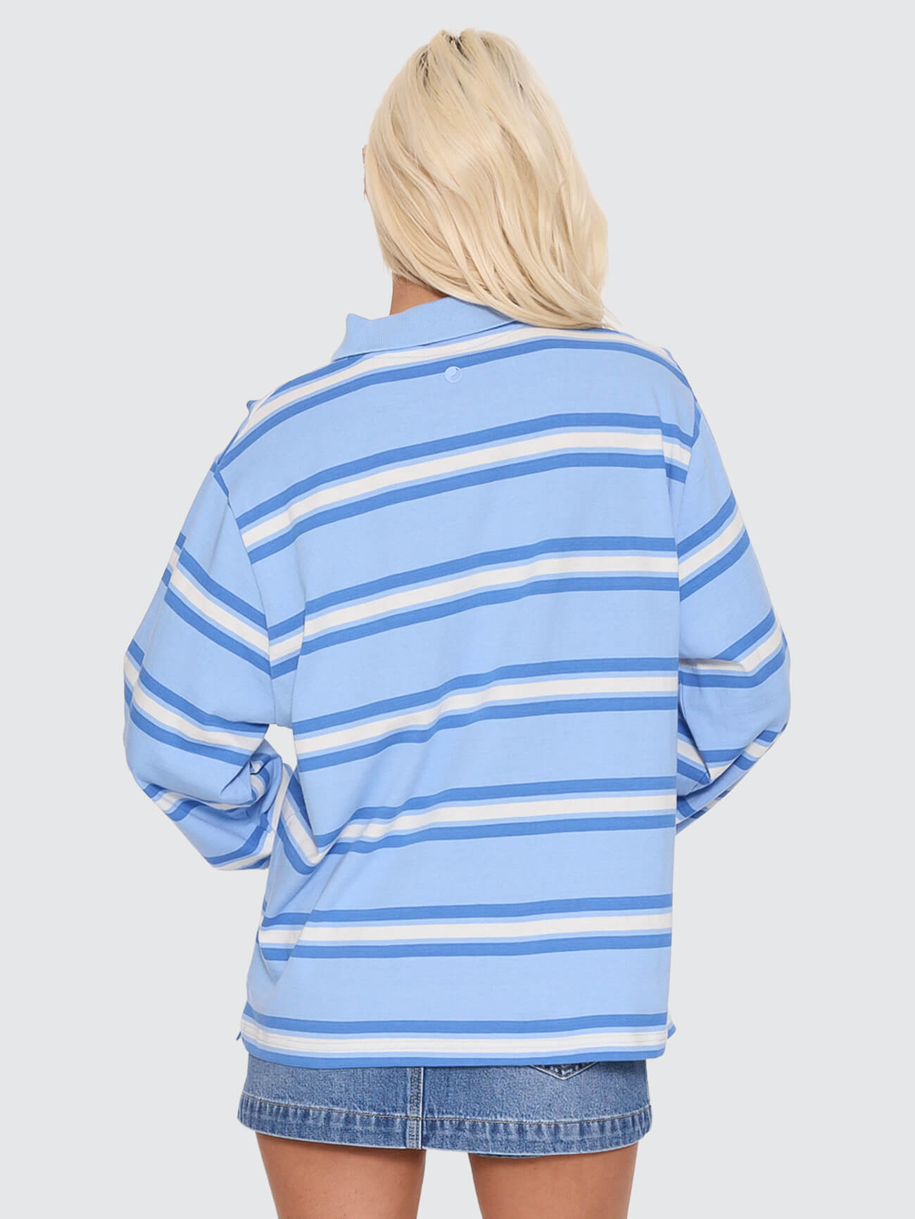 Yours Truly Striped Long Sleeve Polo - Dream Blue 4