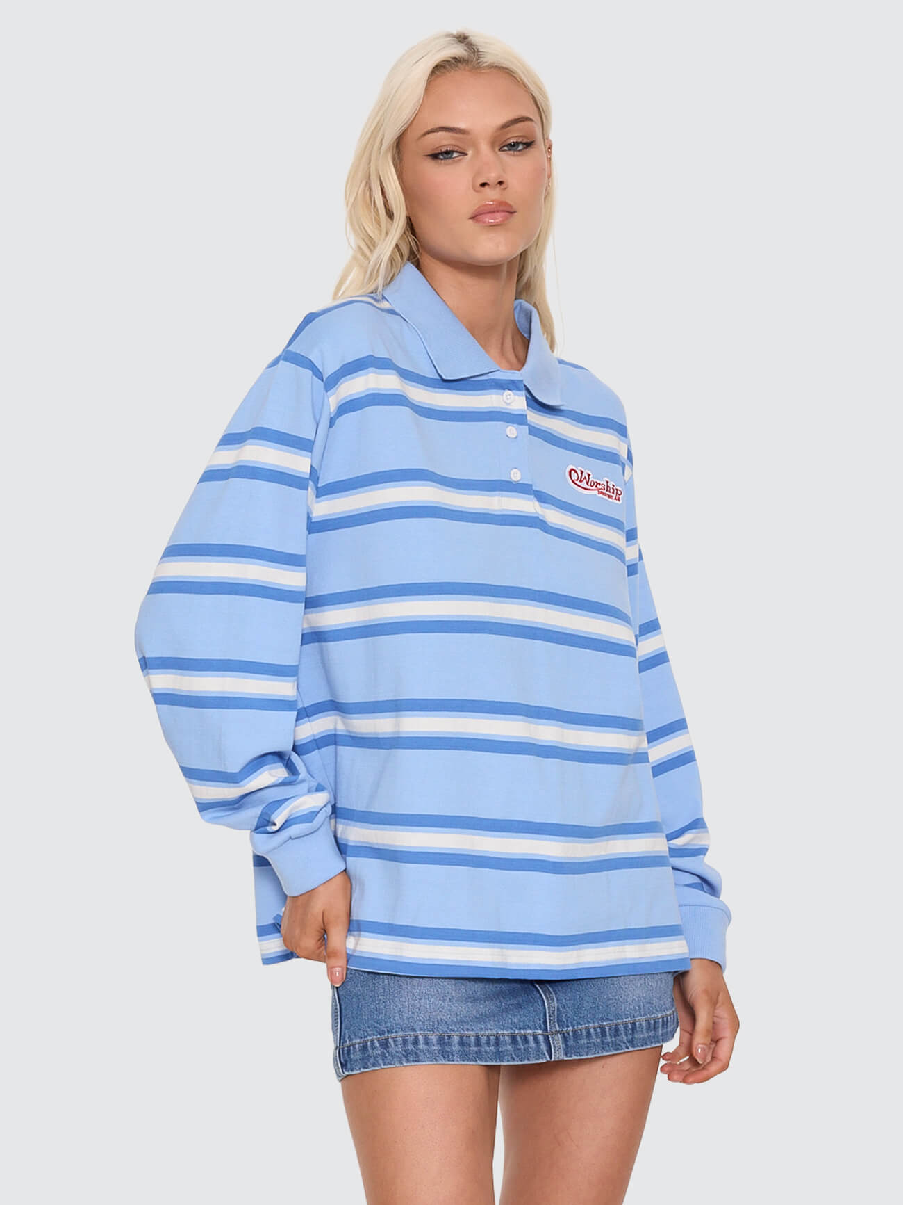 Yours Truly Striped Long Sleeve Polo - Dream Blue 4