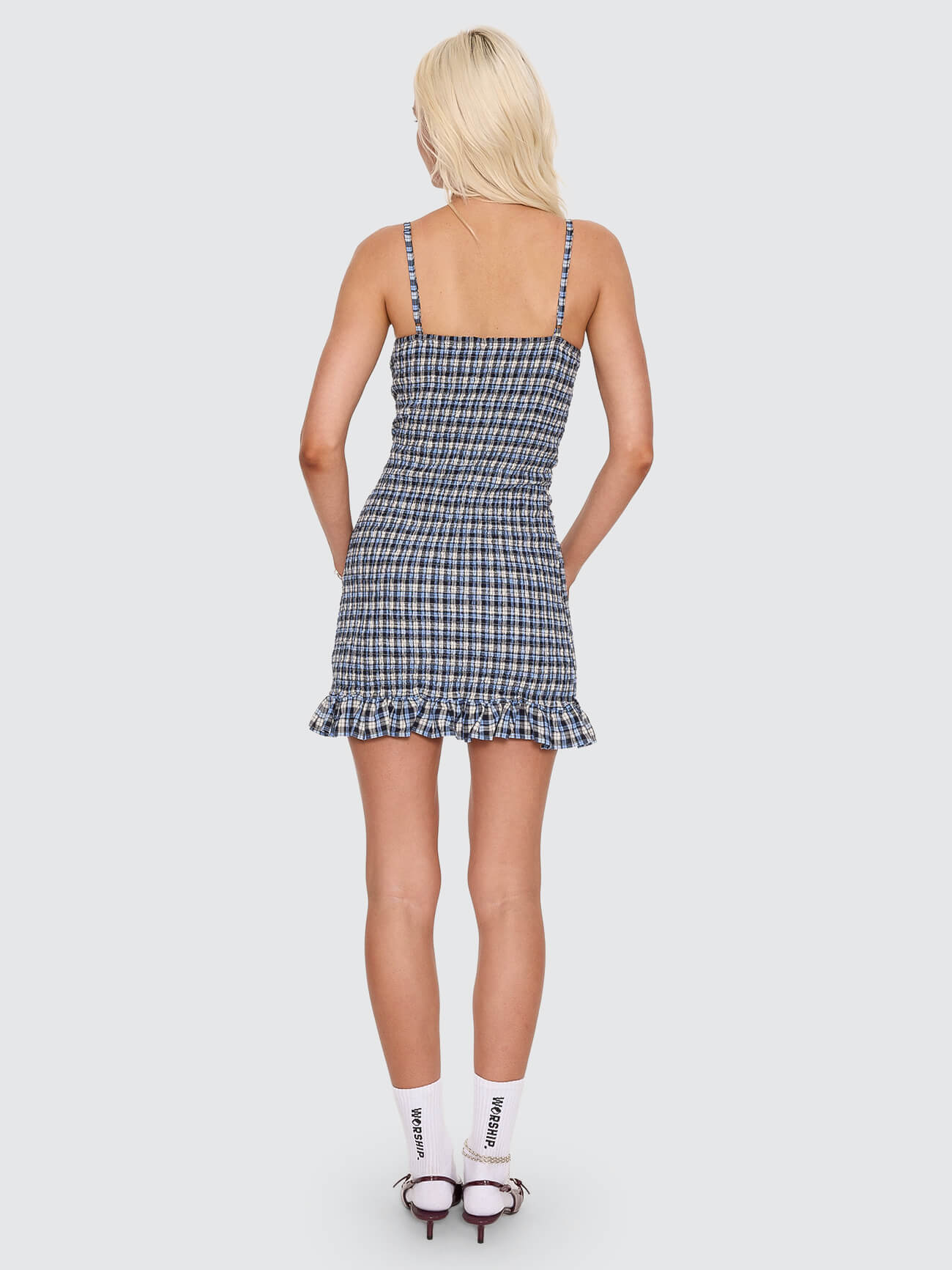 Cherub Shirred Mini Dress - Blue Grey 4