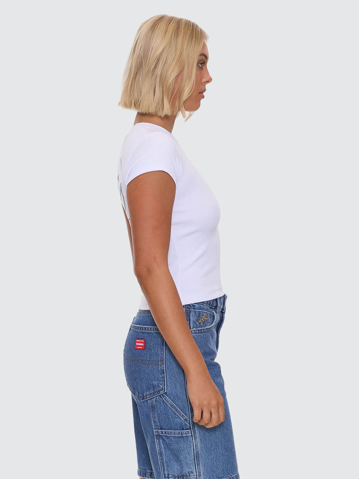 Cherub Cap Sleeve Tee - White - Blue 4