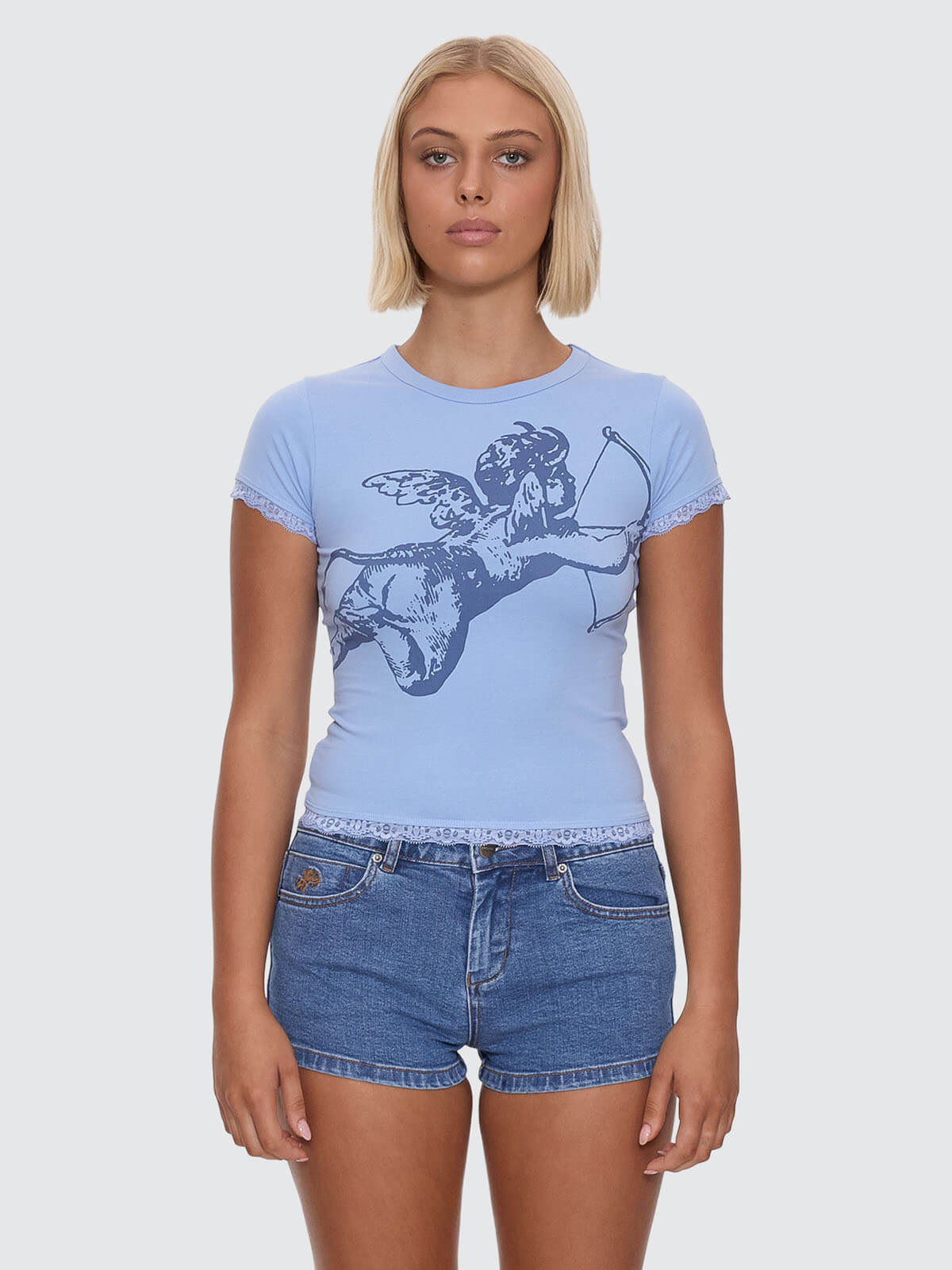 Cherub Lace Cap Sleeve Tee - Bell Air Blue 4