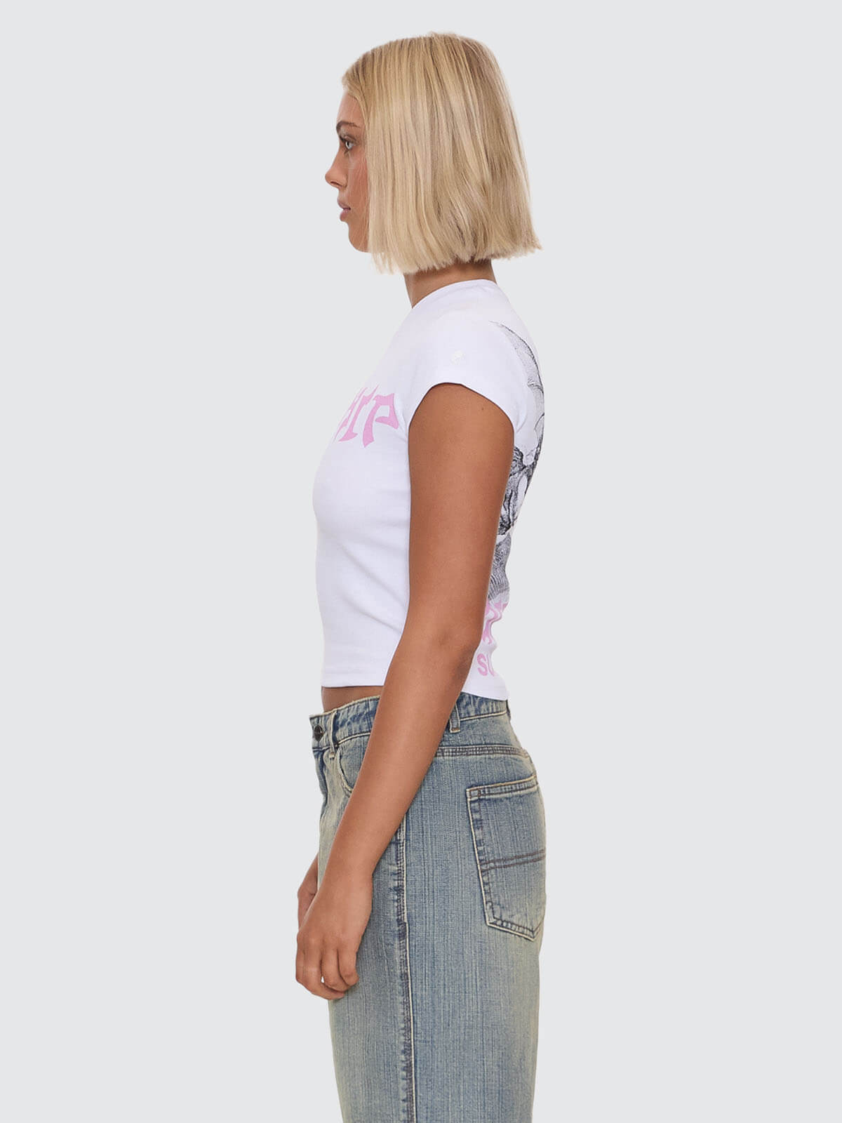 Horns Cap Sleeve Tee - White 4