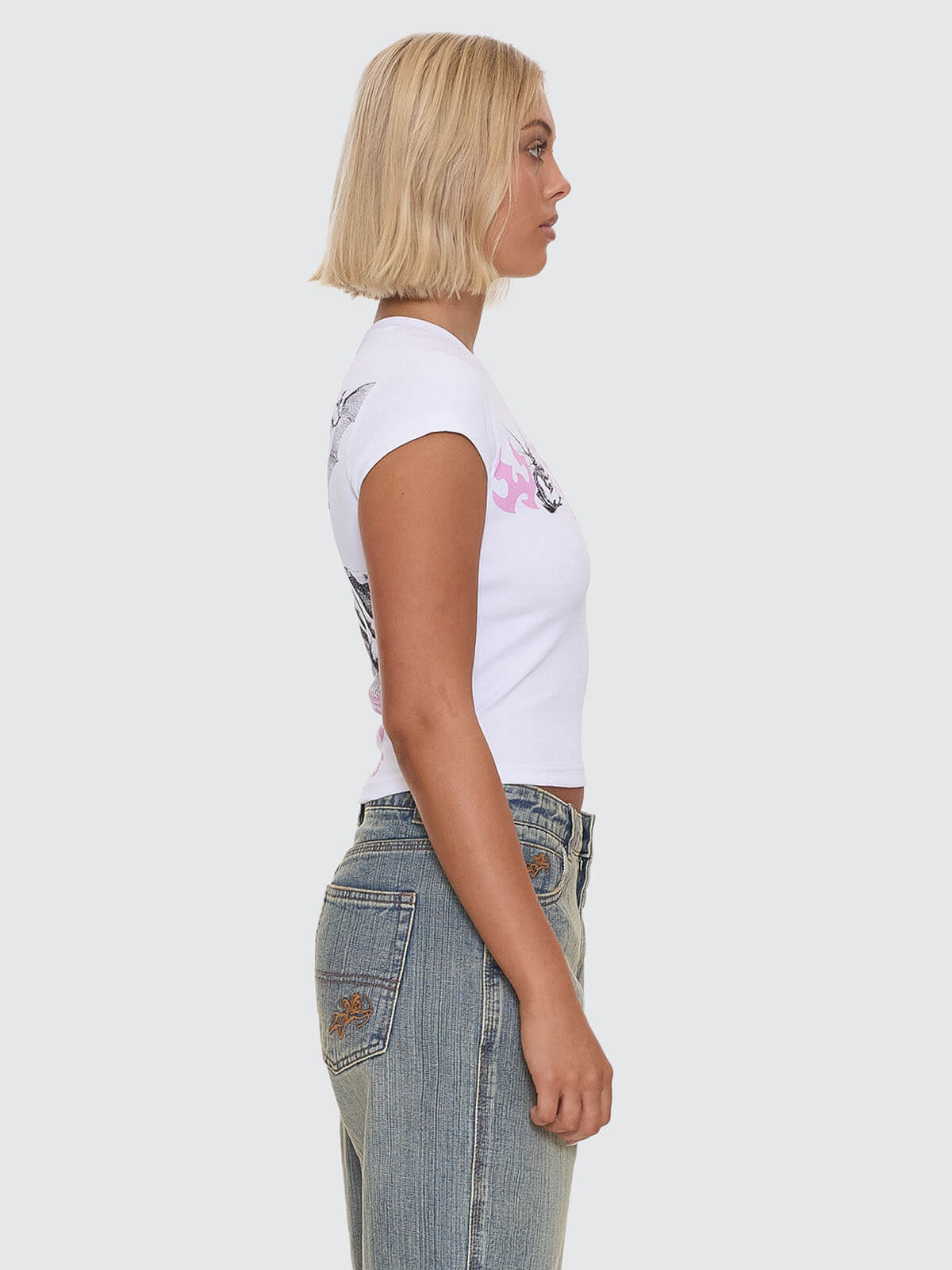 Horns Cap Sleeve Tee - White 4