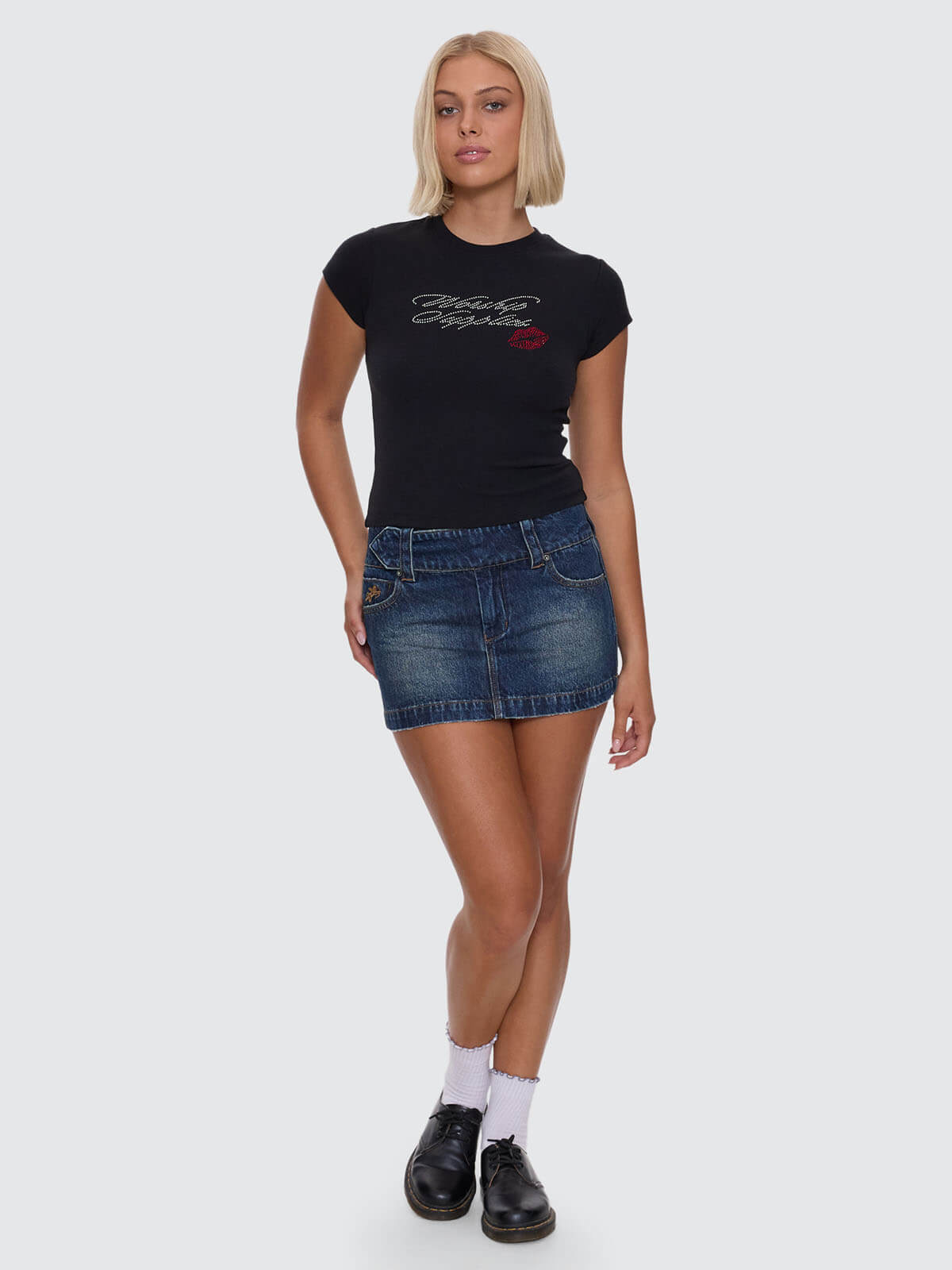 Kiss It Cap Sleeve Tee - Black 4