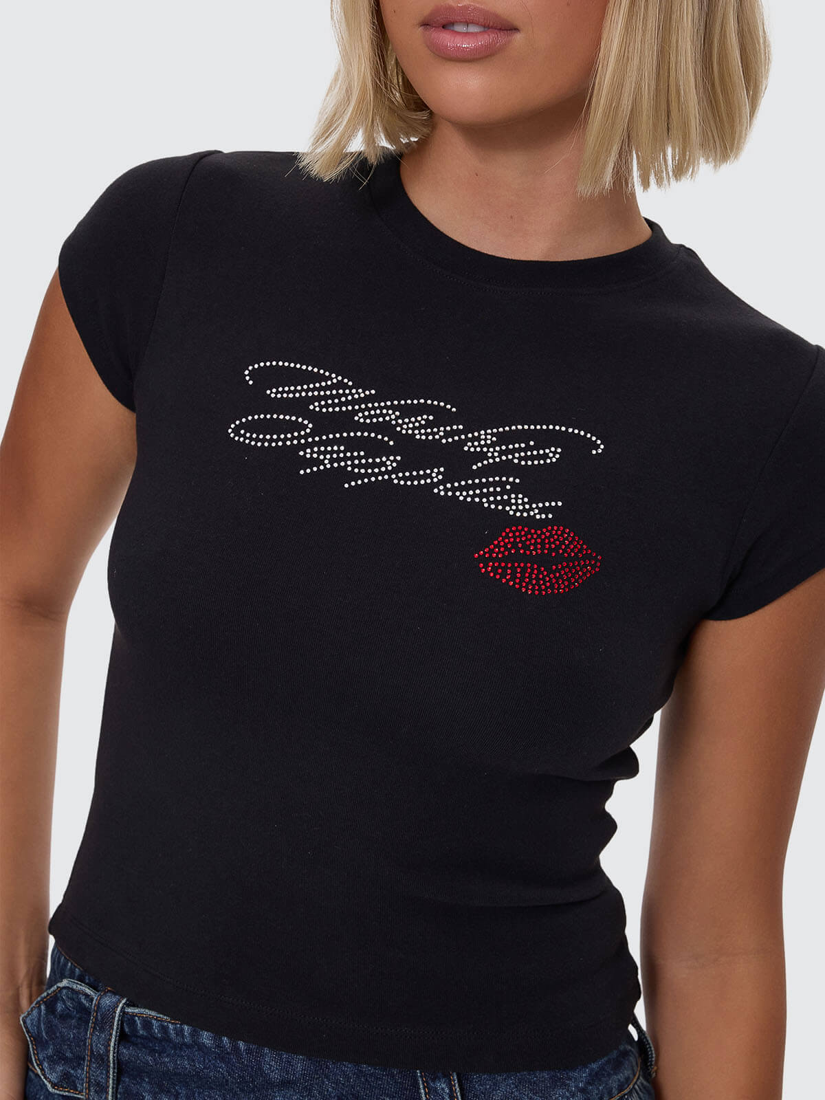 Kiss It Cap Sleeve Tee - Black 4