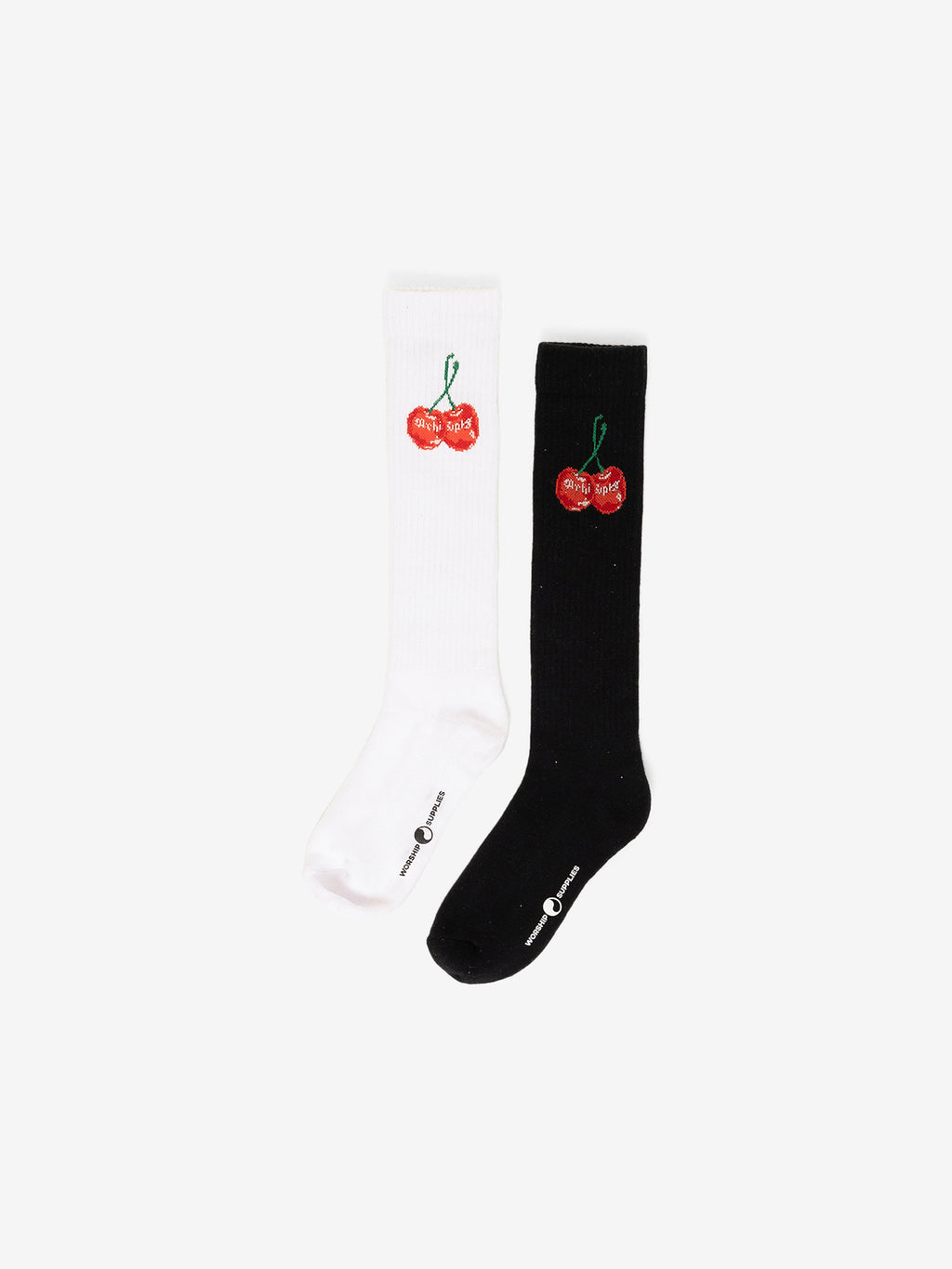 Cherio Knee High Sock 2 Pack - White - Black One Size