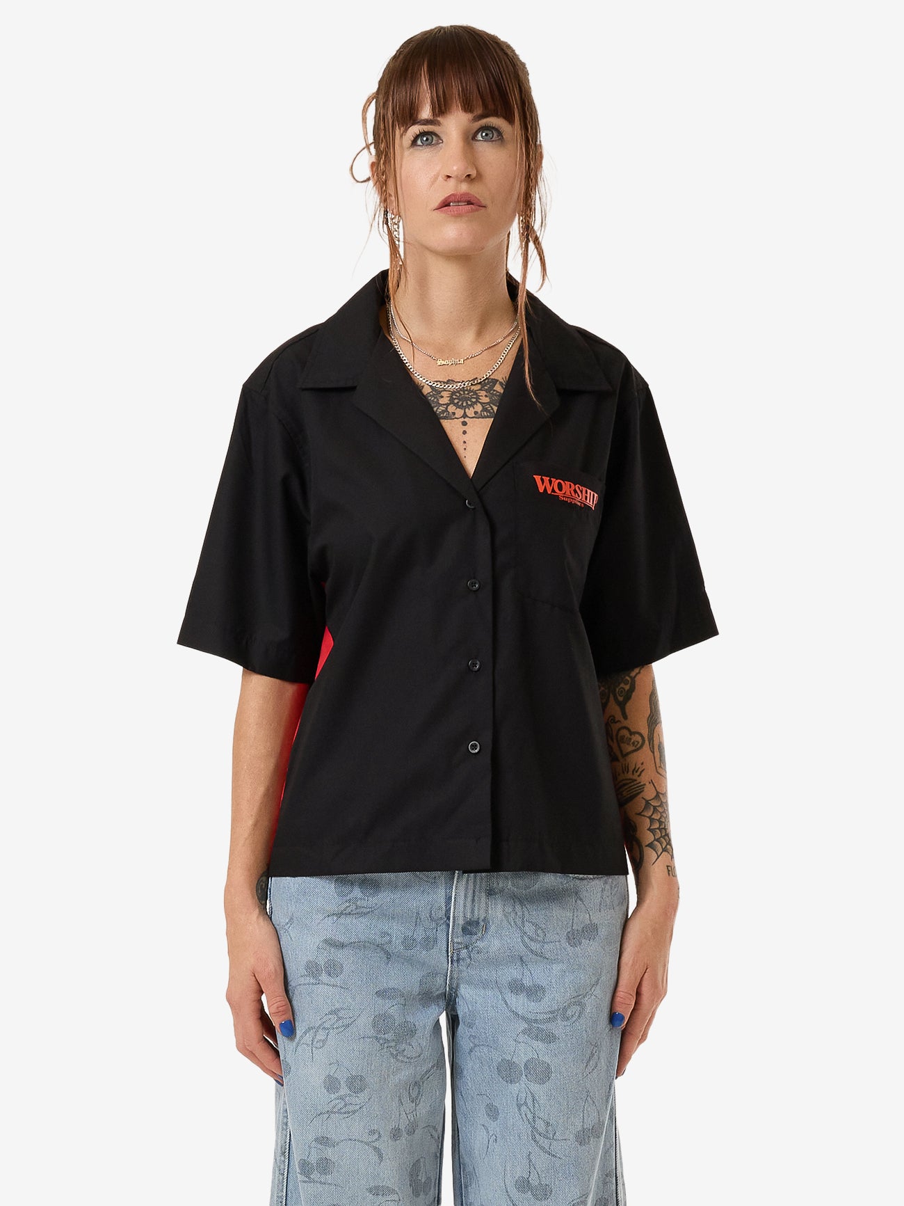 Reckless Bowling Shirt - Black Red Contrast 4