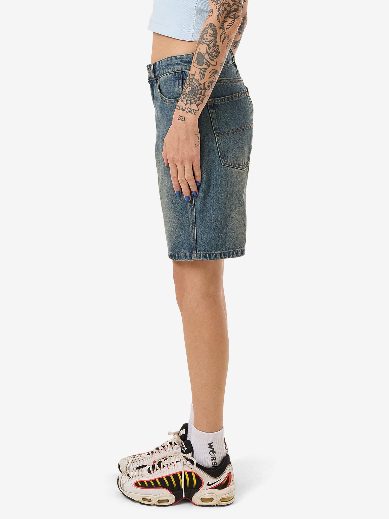 Try Again Sloucher Short - Dirty Mid Blue 4