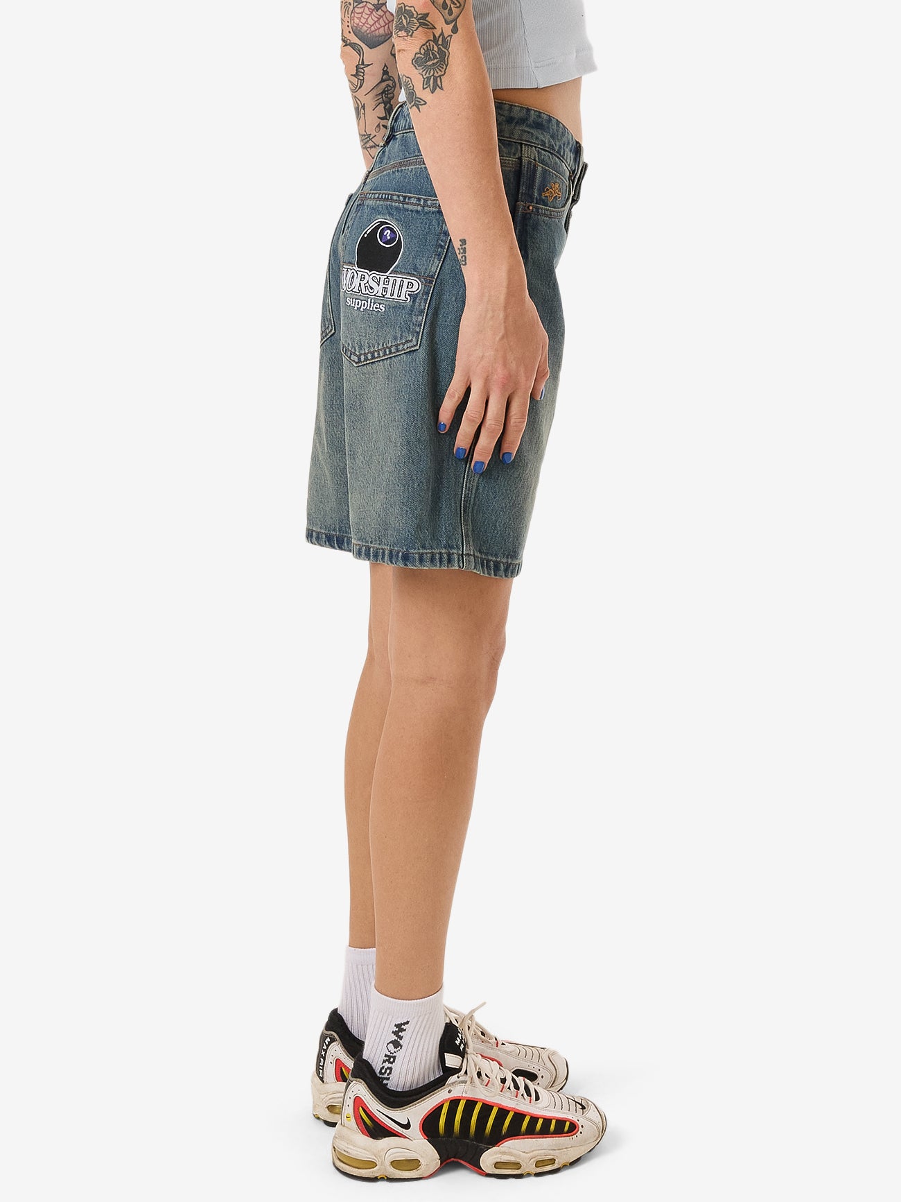 Try Again Sloucher Short - Dirty Mid Blue 4