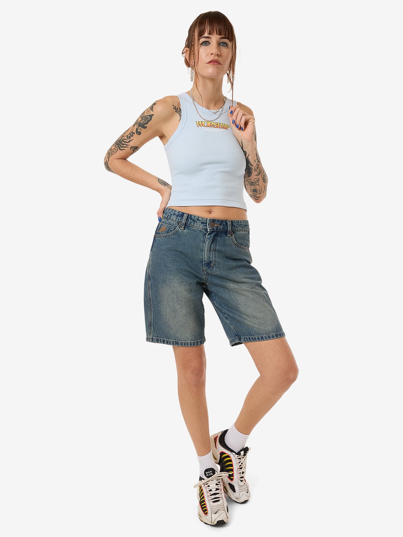 Try Again Sloucher Short - Dirty Mid Blue 4