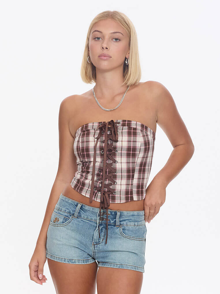 Unlocked Lace Up Tube Top - Chocolate 4