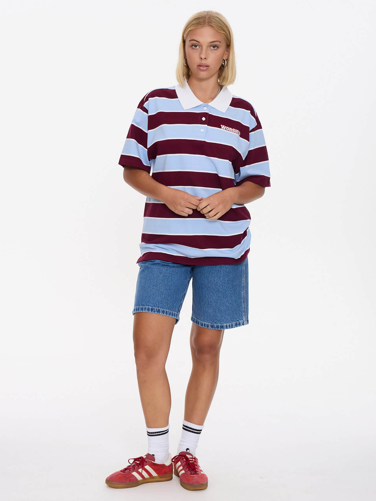 Belter Box Fit Polo - Willow Blue - Deep Cherry 4