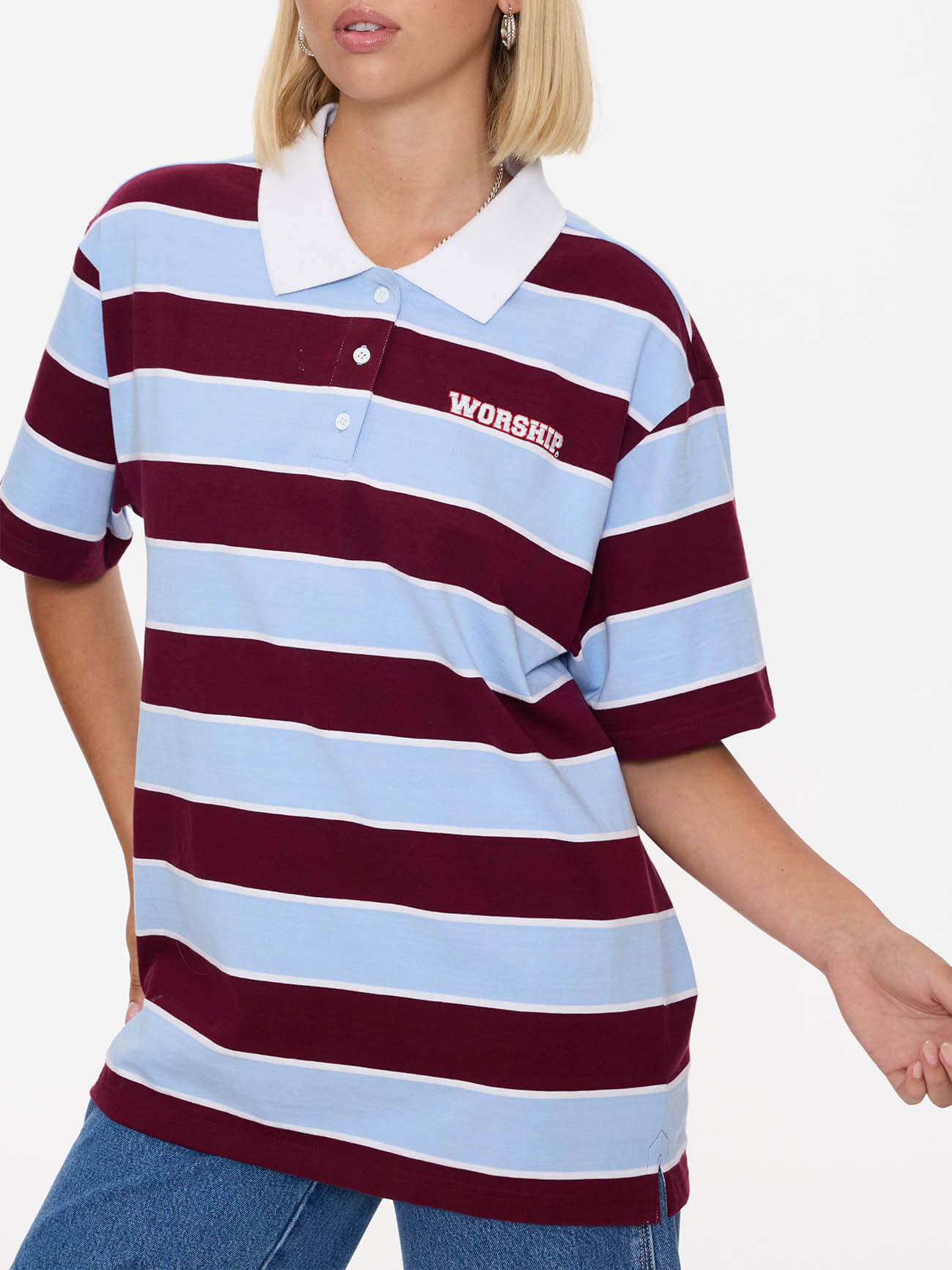 Belter Box Fit Polo - Willow Blue - Deep Cherry 4