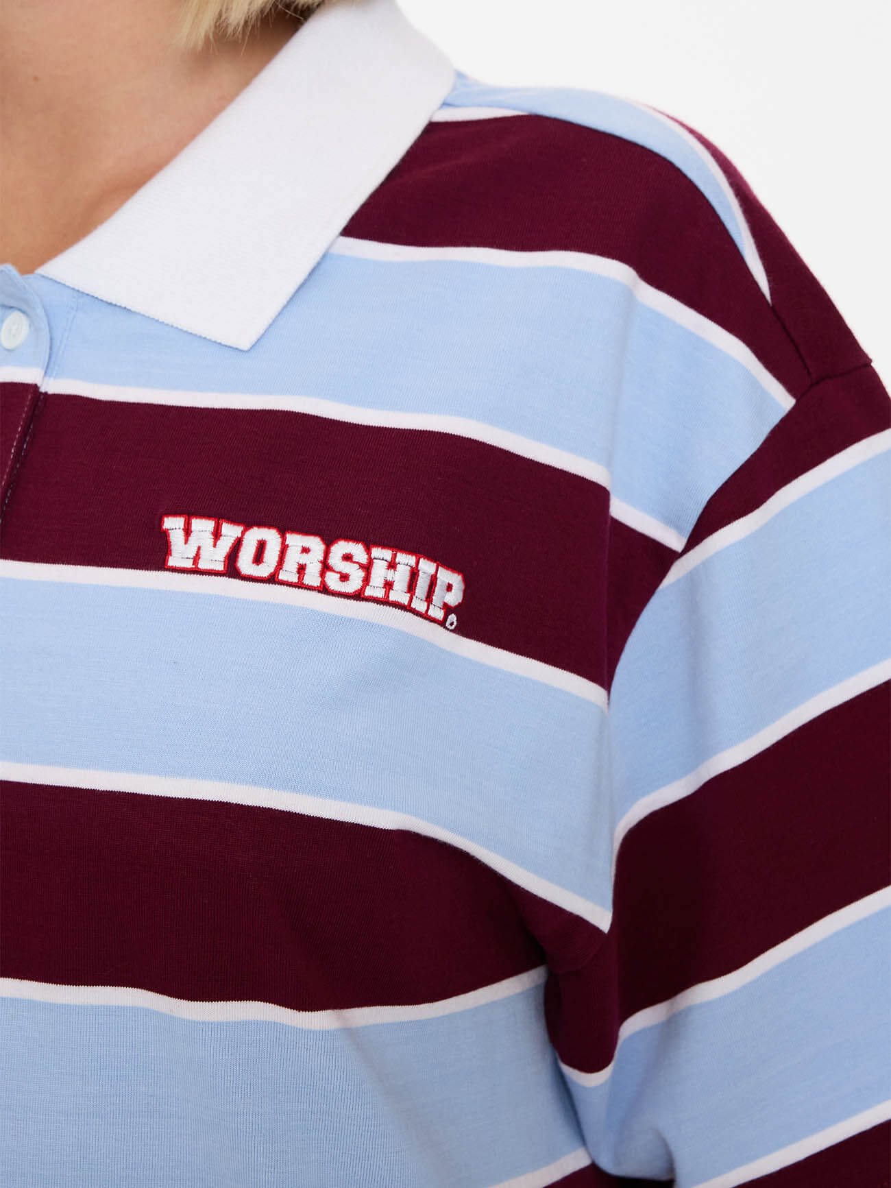 Belter Box Fit Polo - Willow Blue - Deep Cherry 4