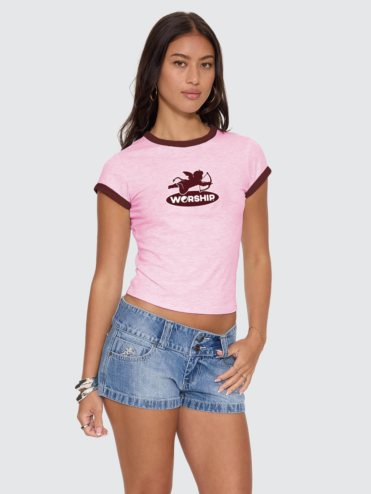Shadow Cherub Ringer Tee - Pink 4