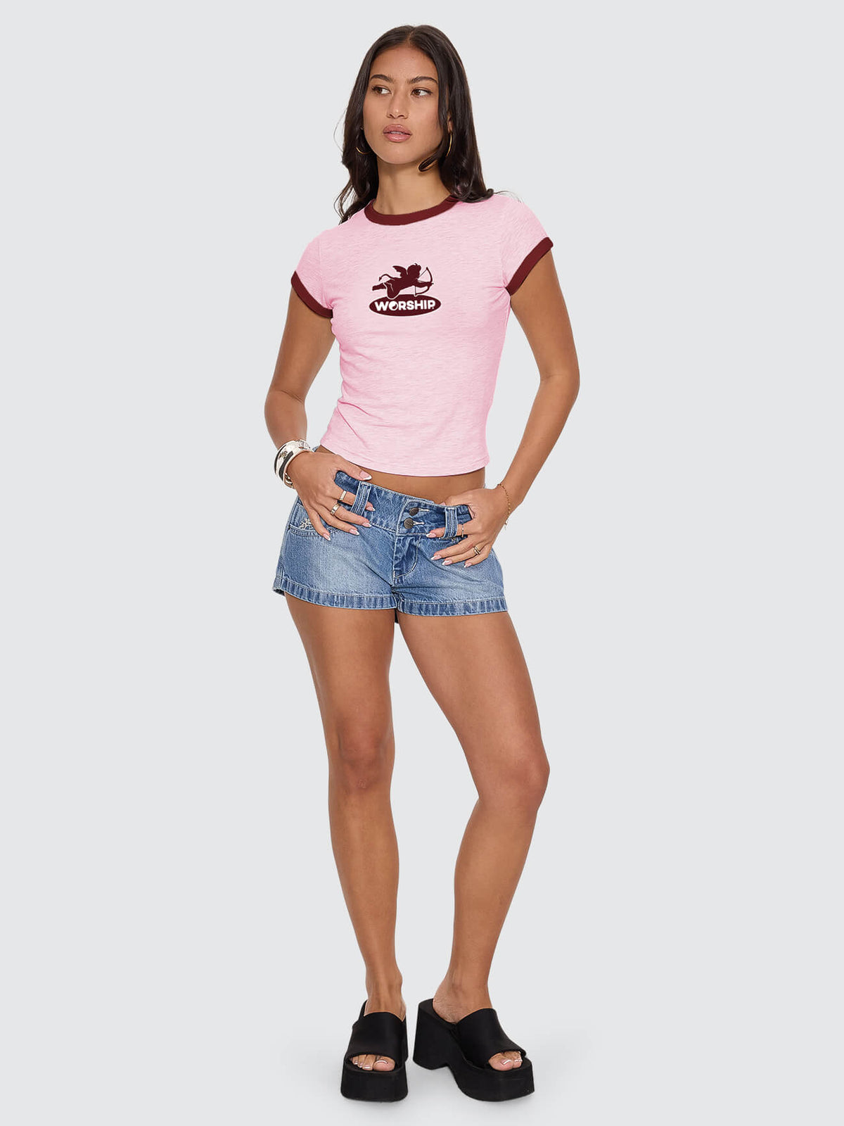 Shadow Cherub Ringer Tee - Pink 4