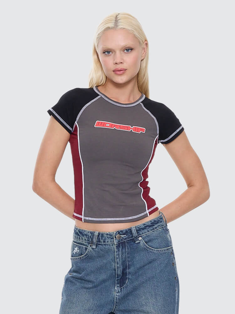 Punter Panelled Raglan Tee - Worn Black