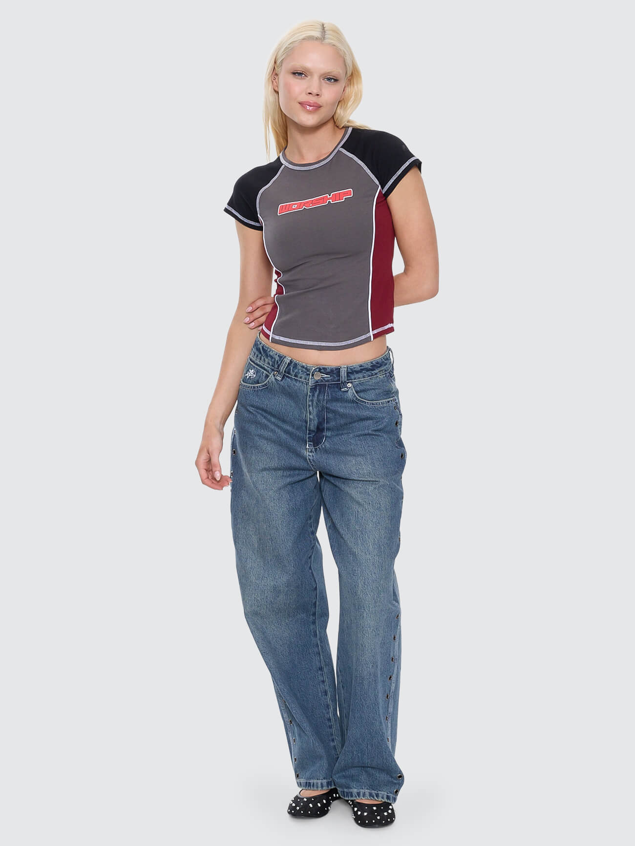 Punter Panelled Raglan Tee - Worn Black