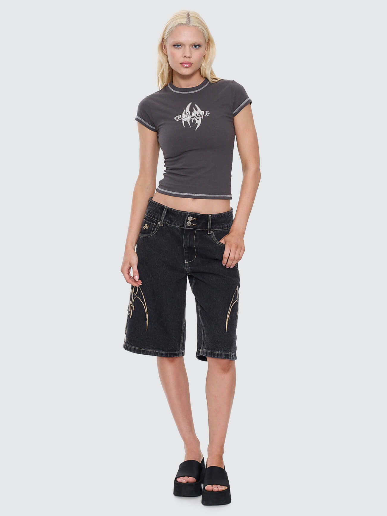 Ghosted Cap Sleeve Tee - Worn Black