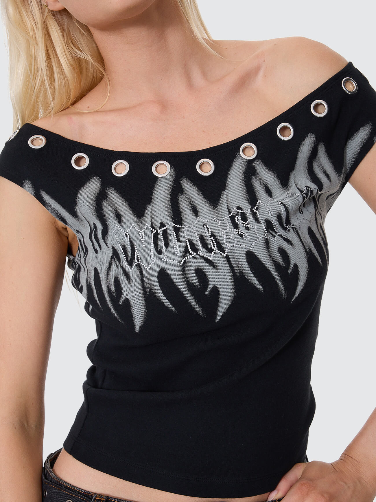 Ghosted Cold Shoulder Top - Black