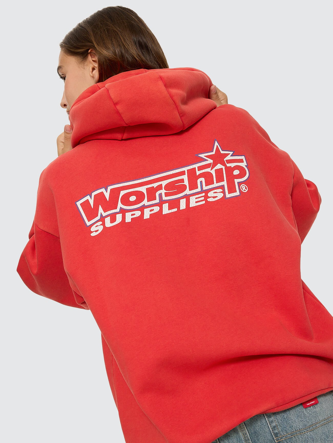 Push Off Zip Through Oversized Fit Hood - Washed Lucky Red