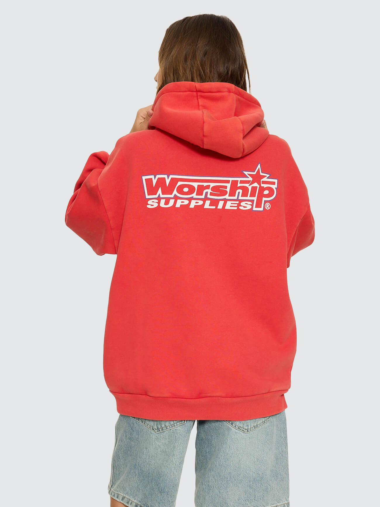 Push Off Zip Through Oversized Fit Hood - Washed Lucky Red