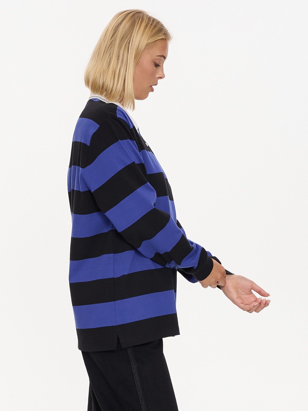 Smoko Stripe Long Sleeve Polo - Black - Cobalt