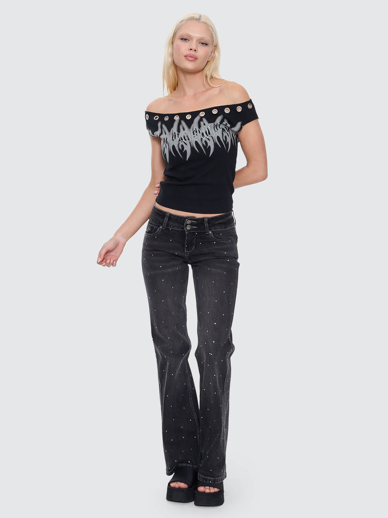 Shatter Bootcut Low Rider Jean - Black Rinse