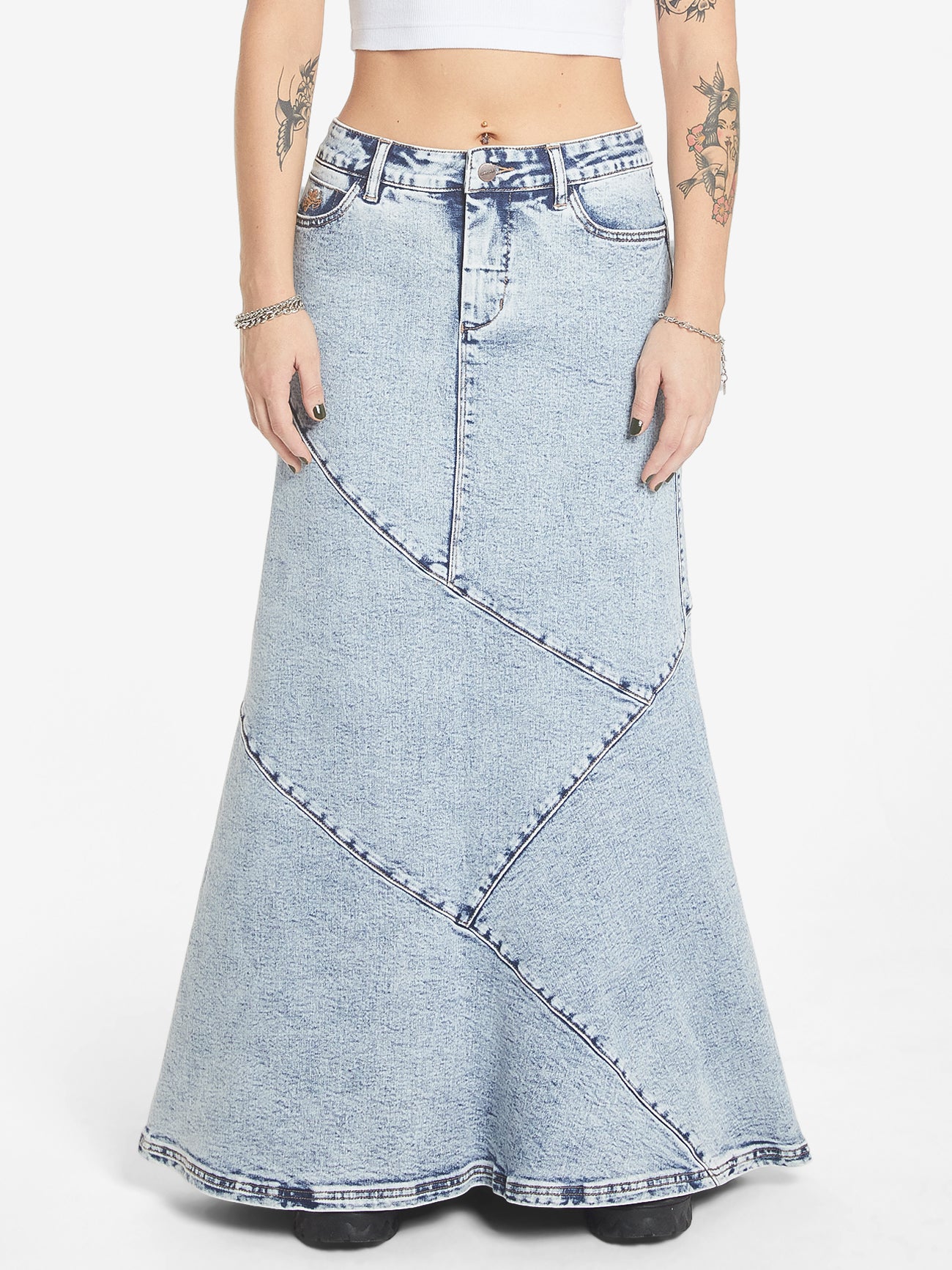 Crossroads Low Rise Denim Maxi Skirt - Acid Lightning