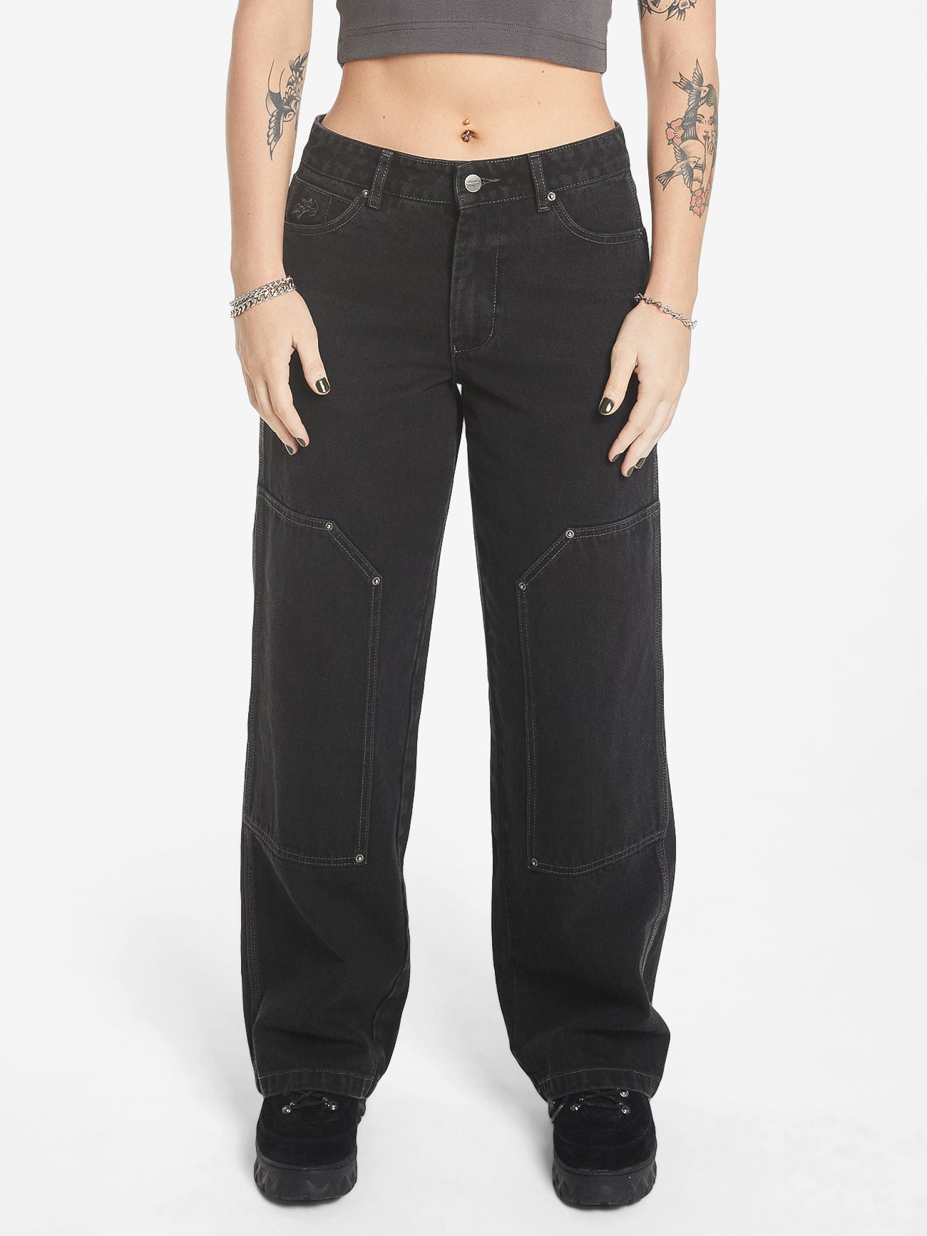 Double Knee Sloucher Jean - Broken Black | Worship Supplies