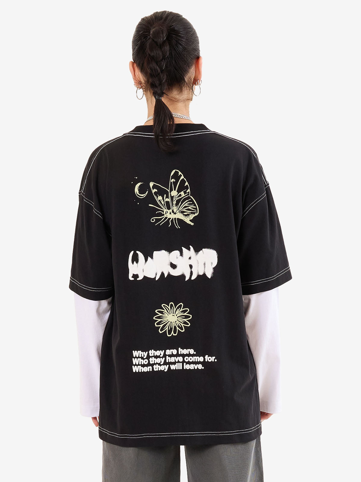 Never Assume Oversize Double Sleeve Tee - Black