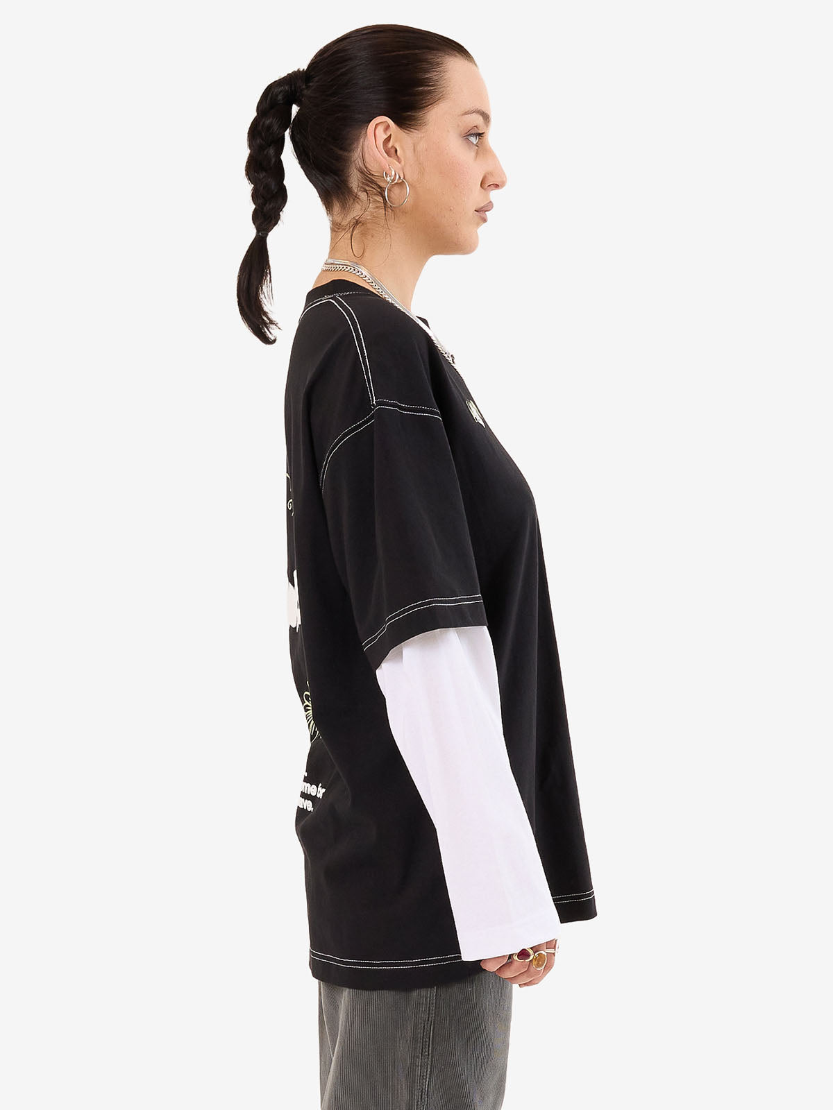 Never Assume Oversize Double Sleeve Tee - Black