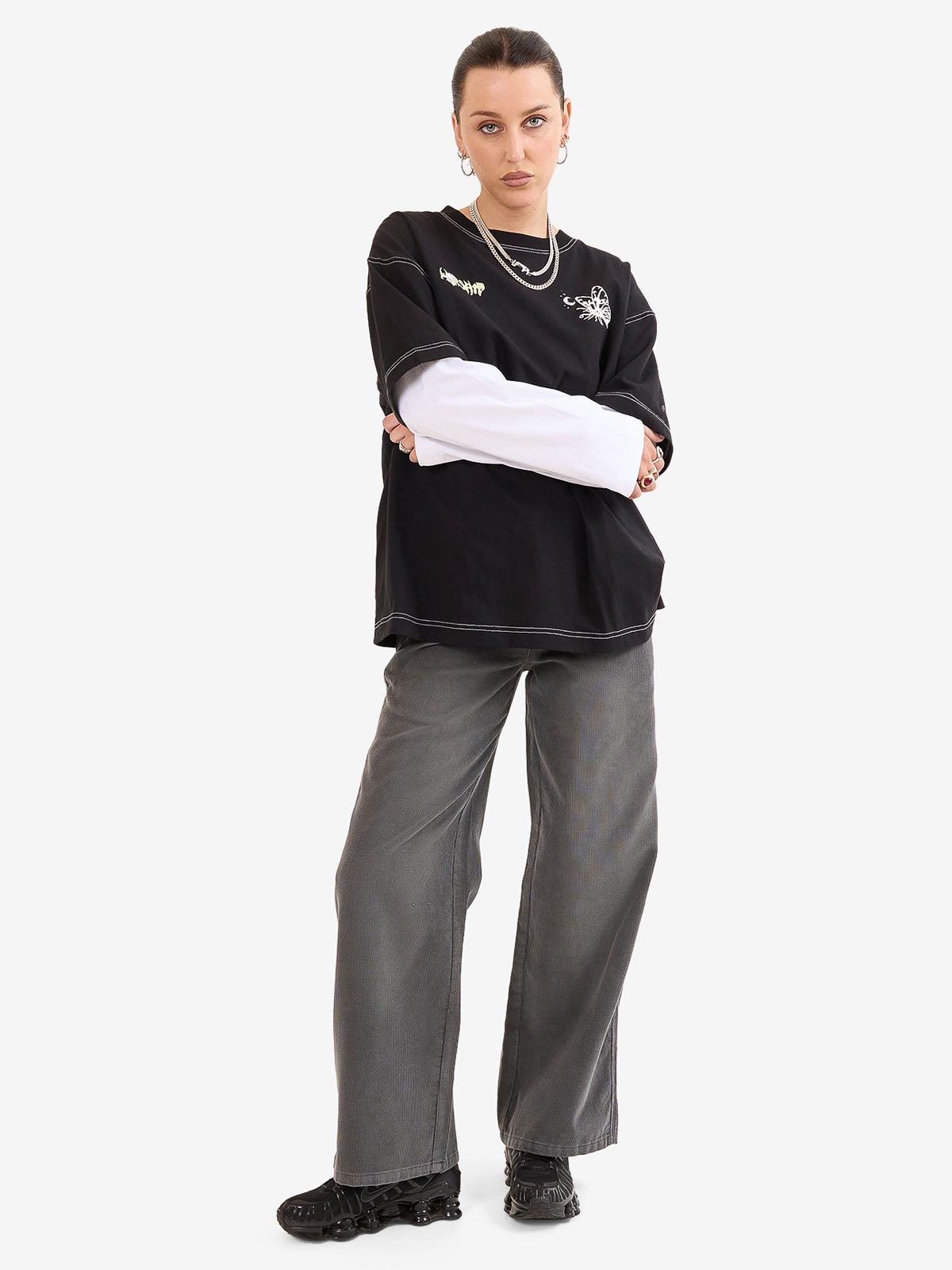 Never Assume Oversize Double Sleeve Tee - Black