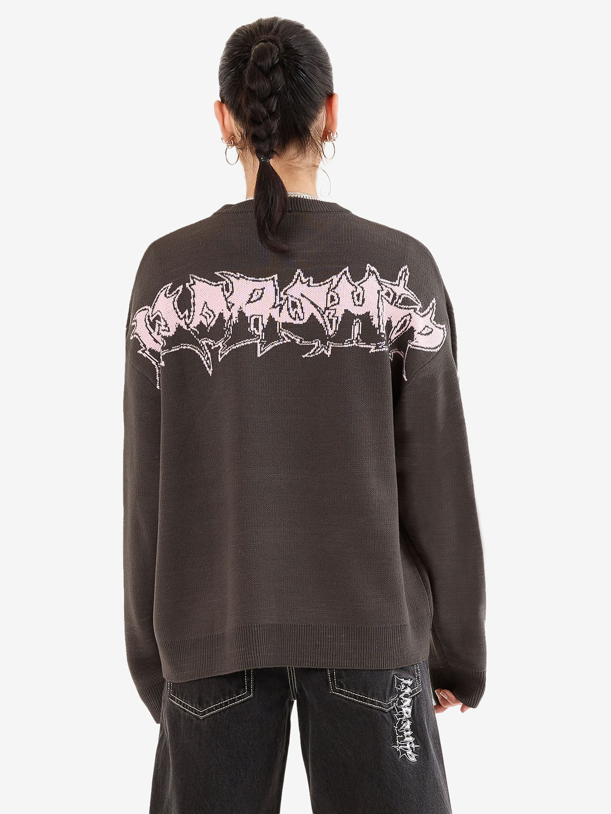 Gnasher Box Fit Crew Knit Sweater - Worn Black