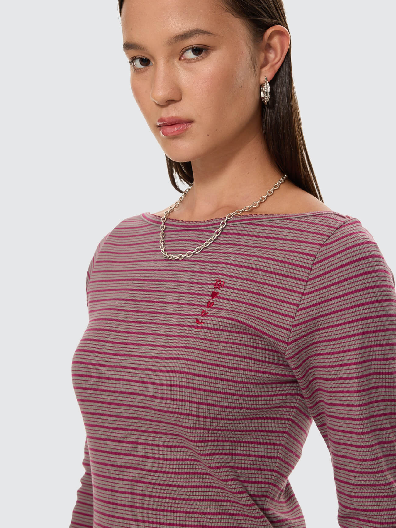 Crushed Stripe Boat Neck Long Sleeve Top - Potion 4