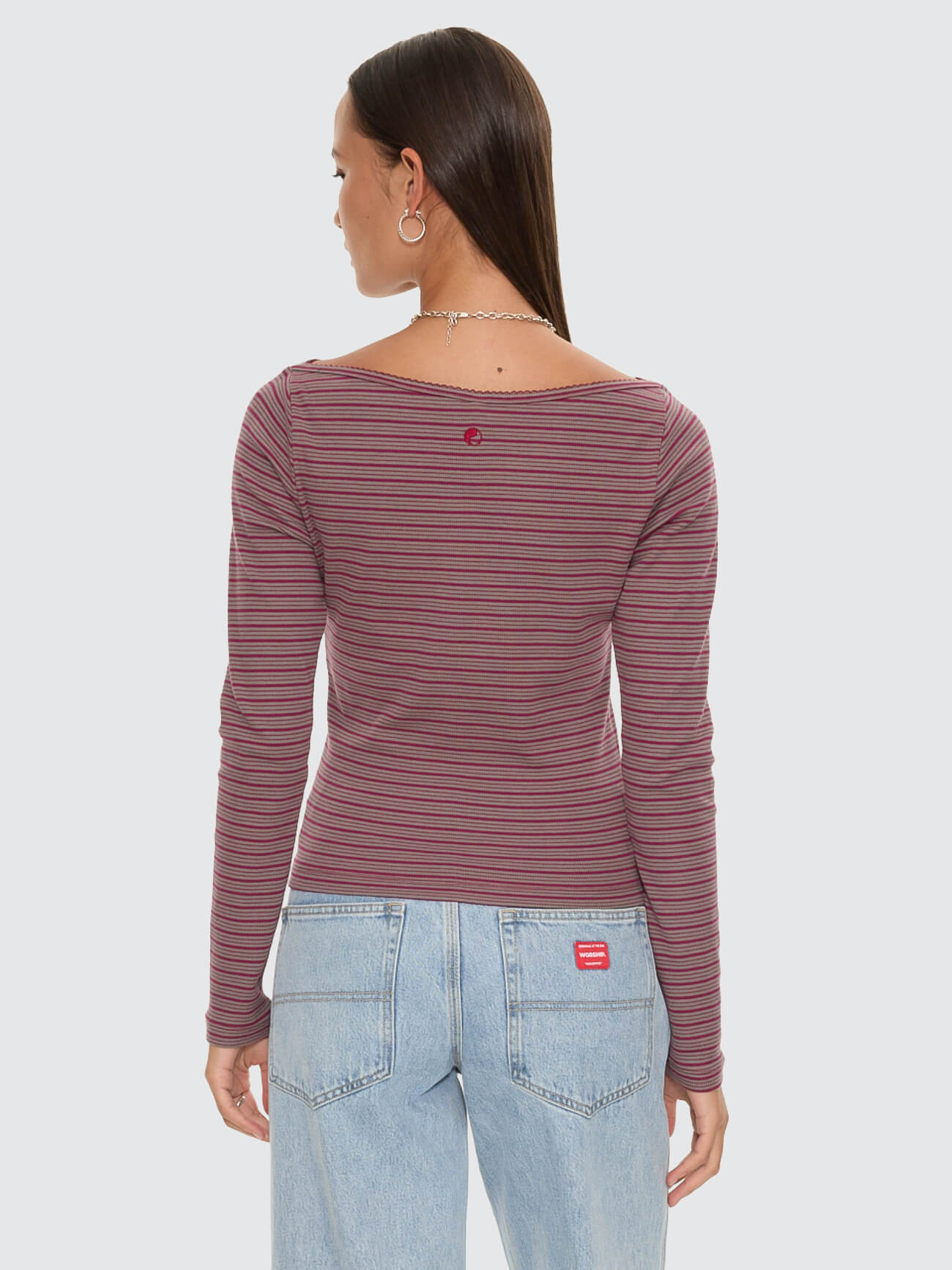 Crushed Stripe Boat Neck Long Sleeve Top - Potion 4