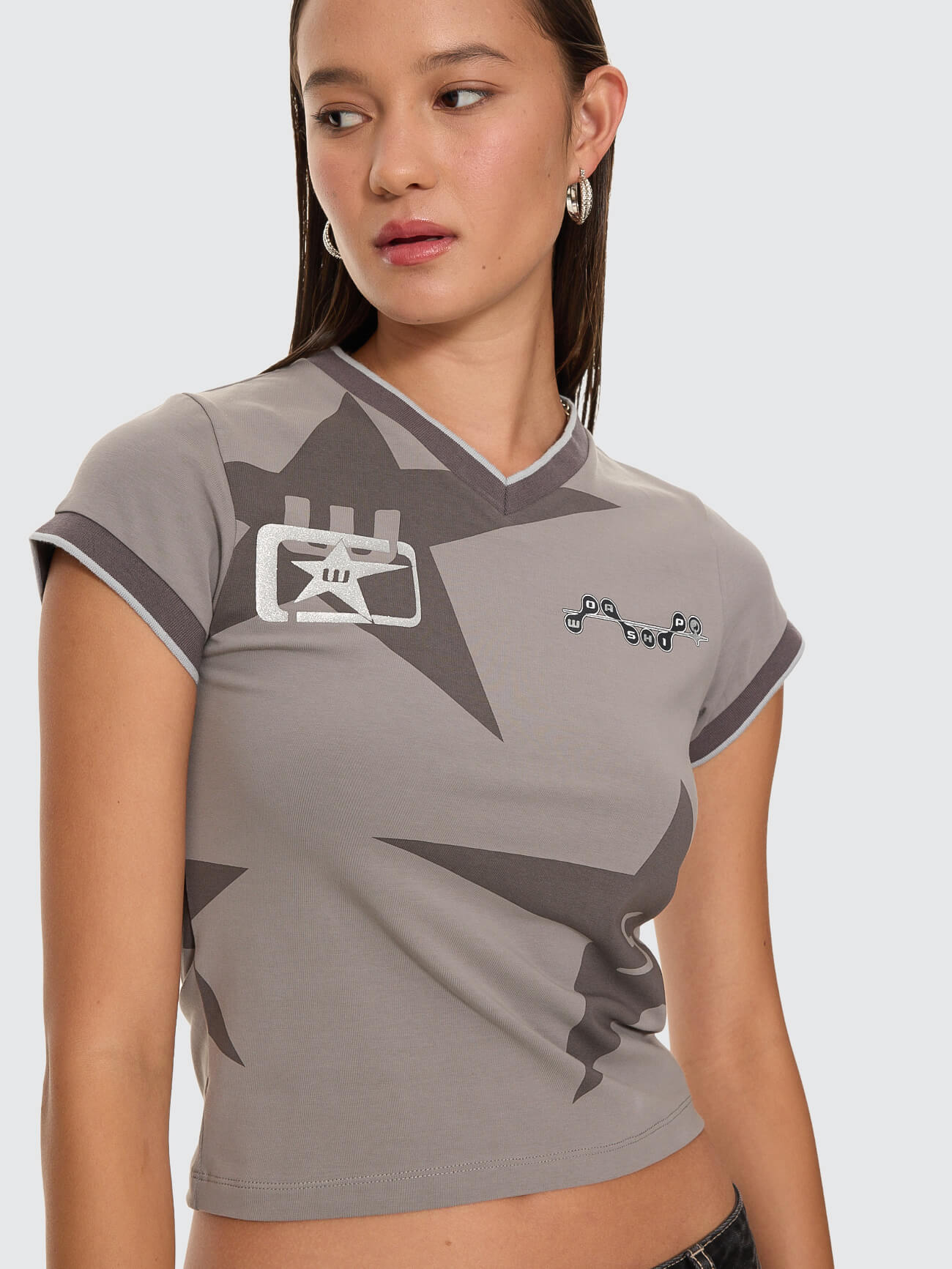 Spacer V Neck Ringer Tee - Steel Grey 4