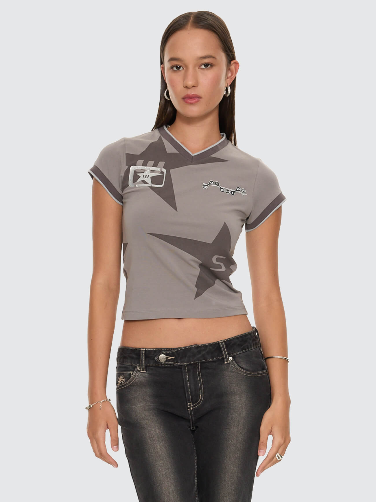 Spacer V Neck Ringer Tee - Steel Grey 4