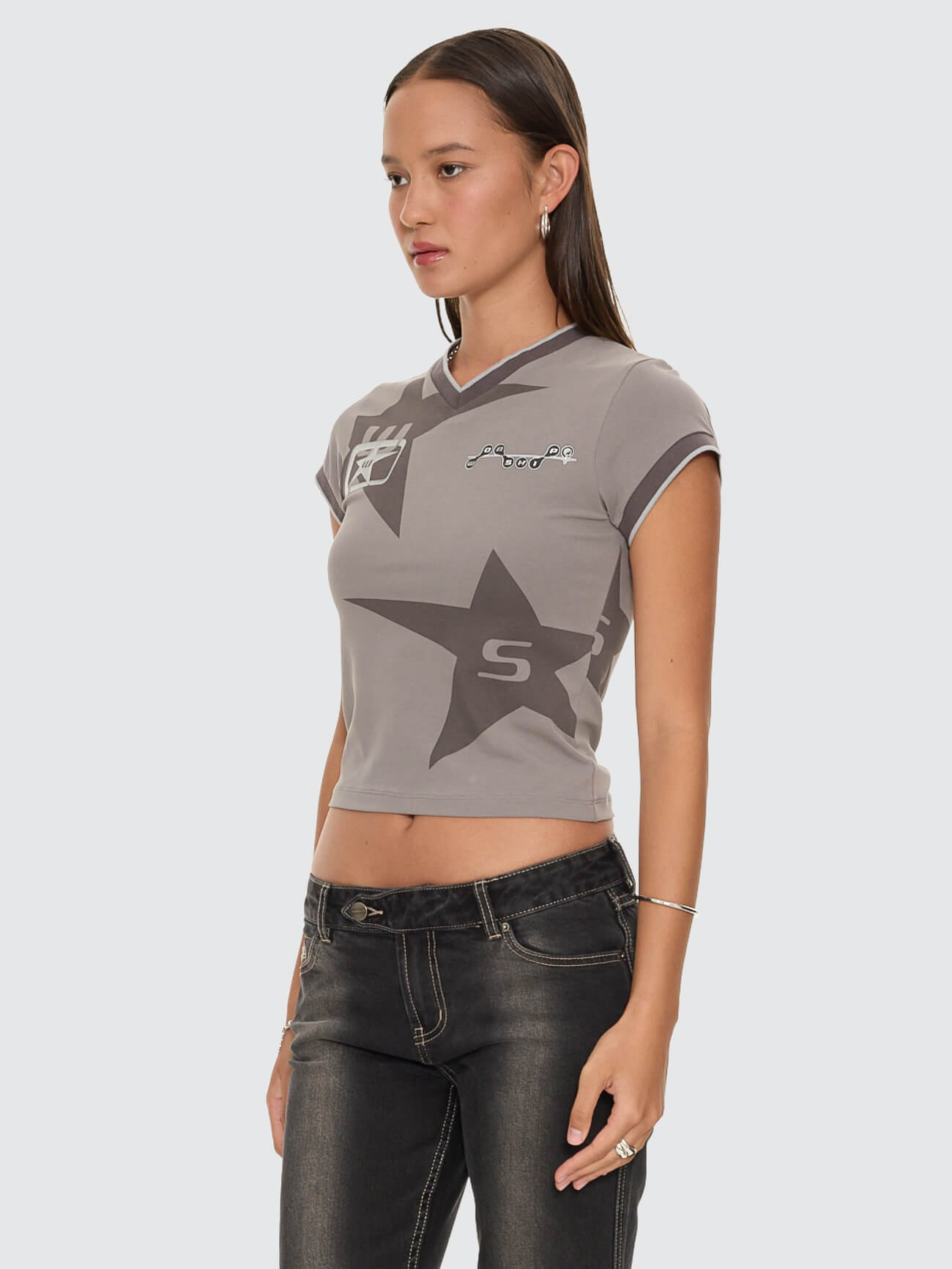 Spacer V Neck Ringer Tee - Steel Grey 4