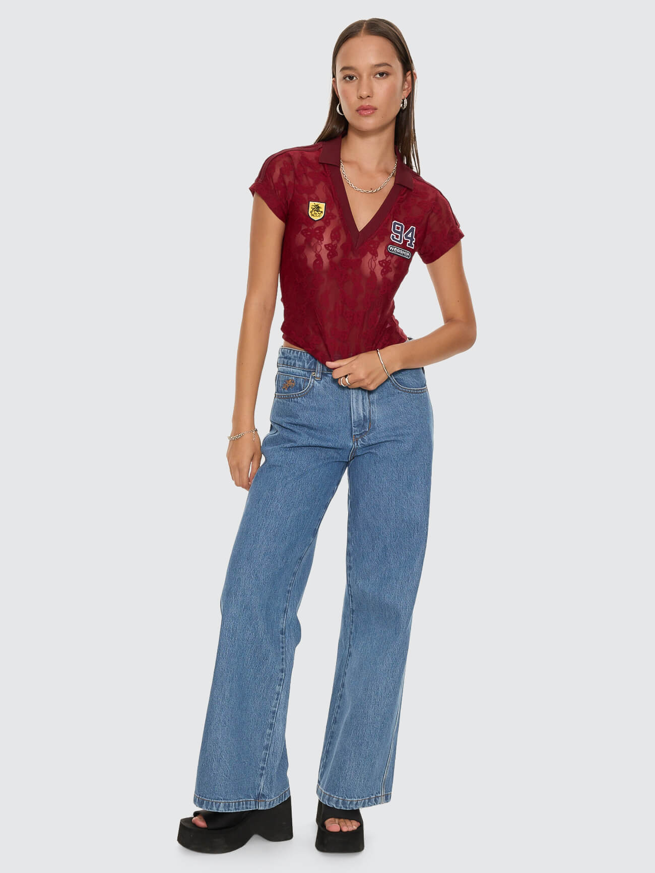 Sideline Lace Baby Polo Tee - Deep Cherry 4