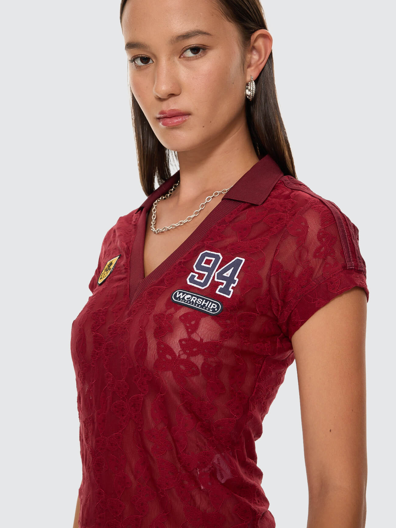 Sideline Lace Baby Polo Tee - Deep Cherry 4