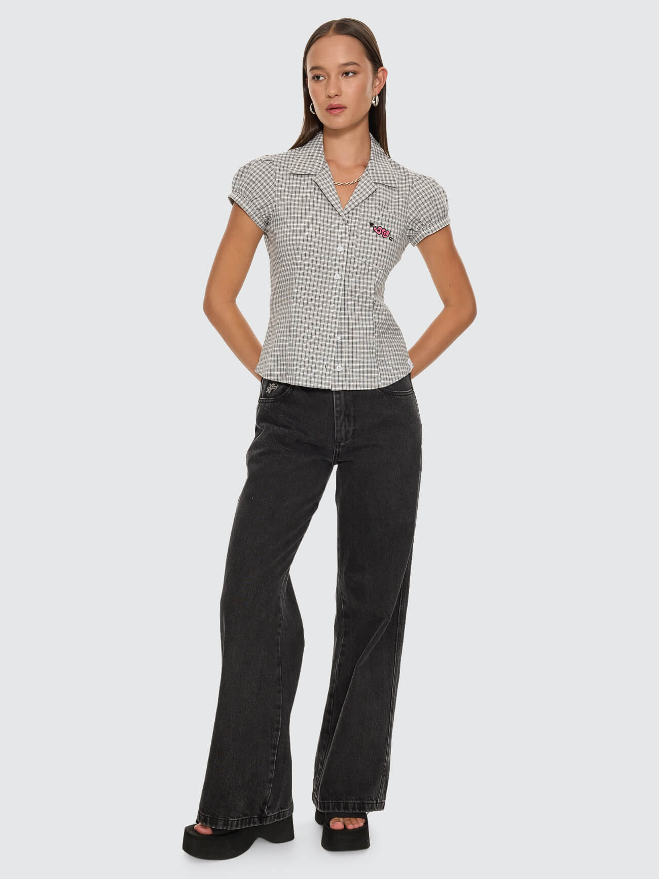 Tainted Love Baby Check Shirt - Steel Grey 4